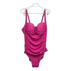 Nicole Miller Studio Pink Ruched One Piece Swimsuit 3X